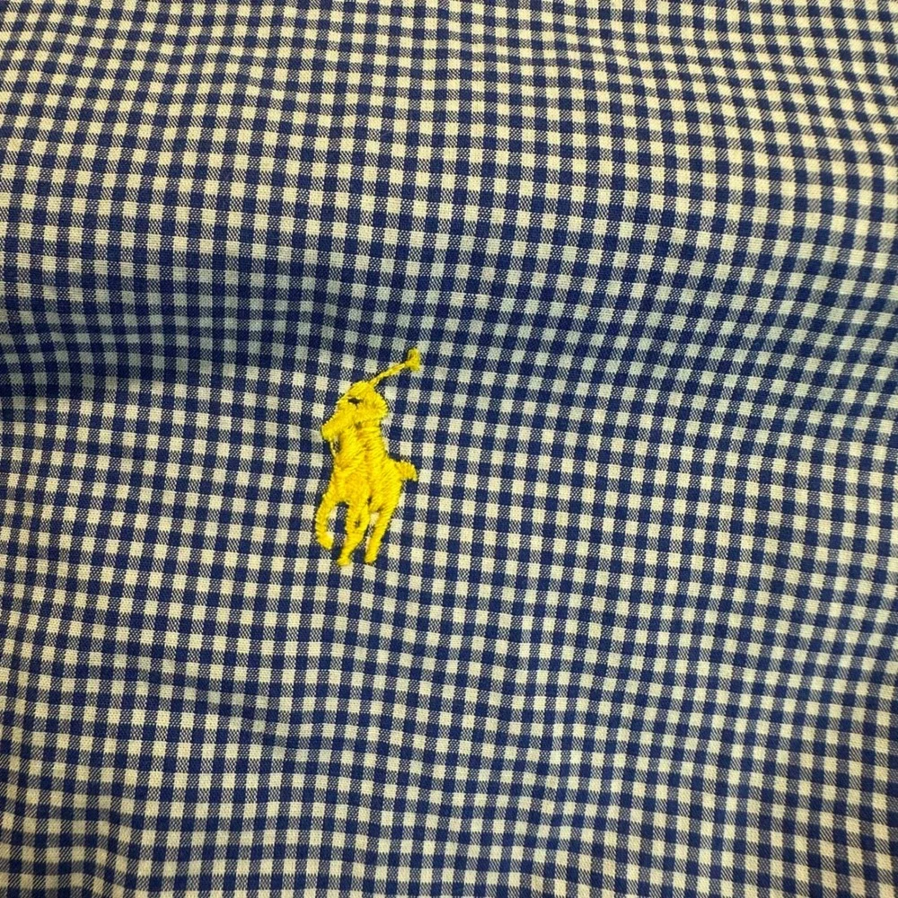 Polo Ralph Lauren Mens XXL Custom Fit Gingham Check Button Down Shirt Blue White